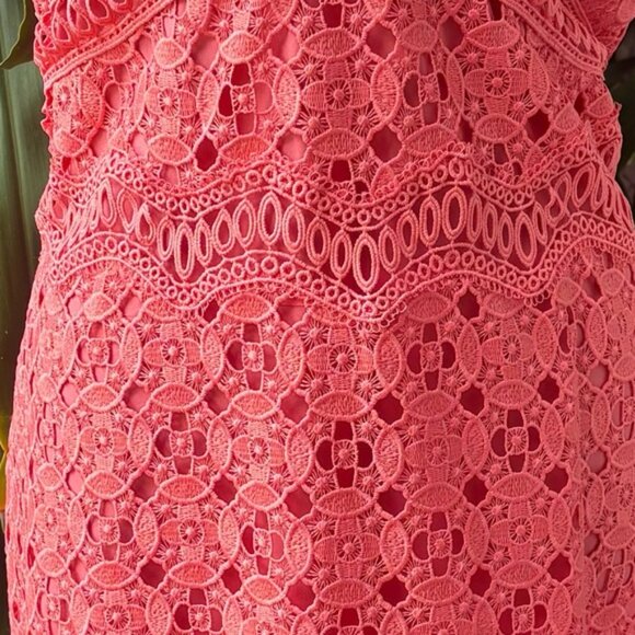 Michael Kors Coral Pink  Lace & Ruffled Mini Dress V-Neck Flutter Sleeves NWT - Picture 10 of 10